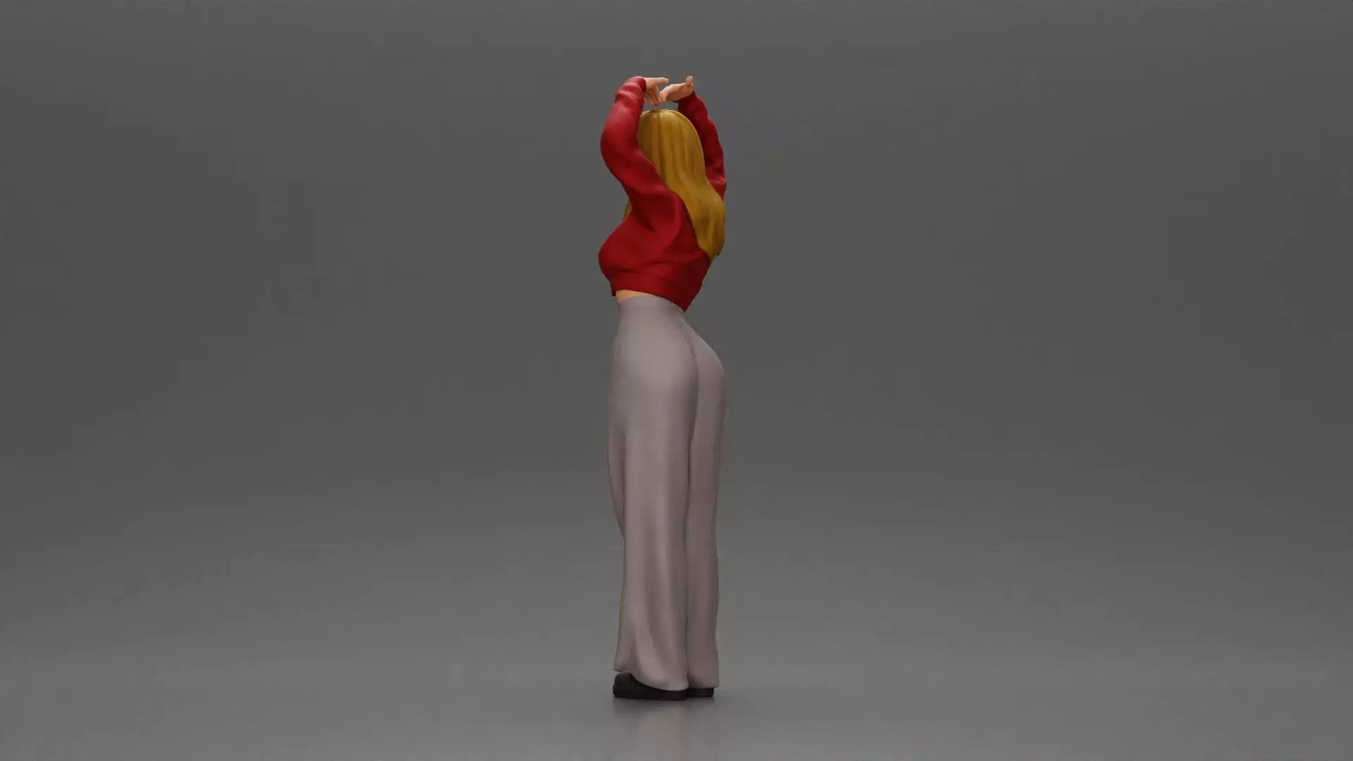 Confident woman striking a heart shaped pose with joyful energy 3D print model_4