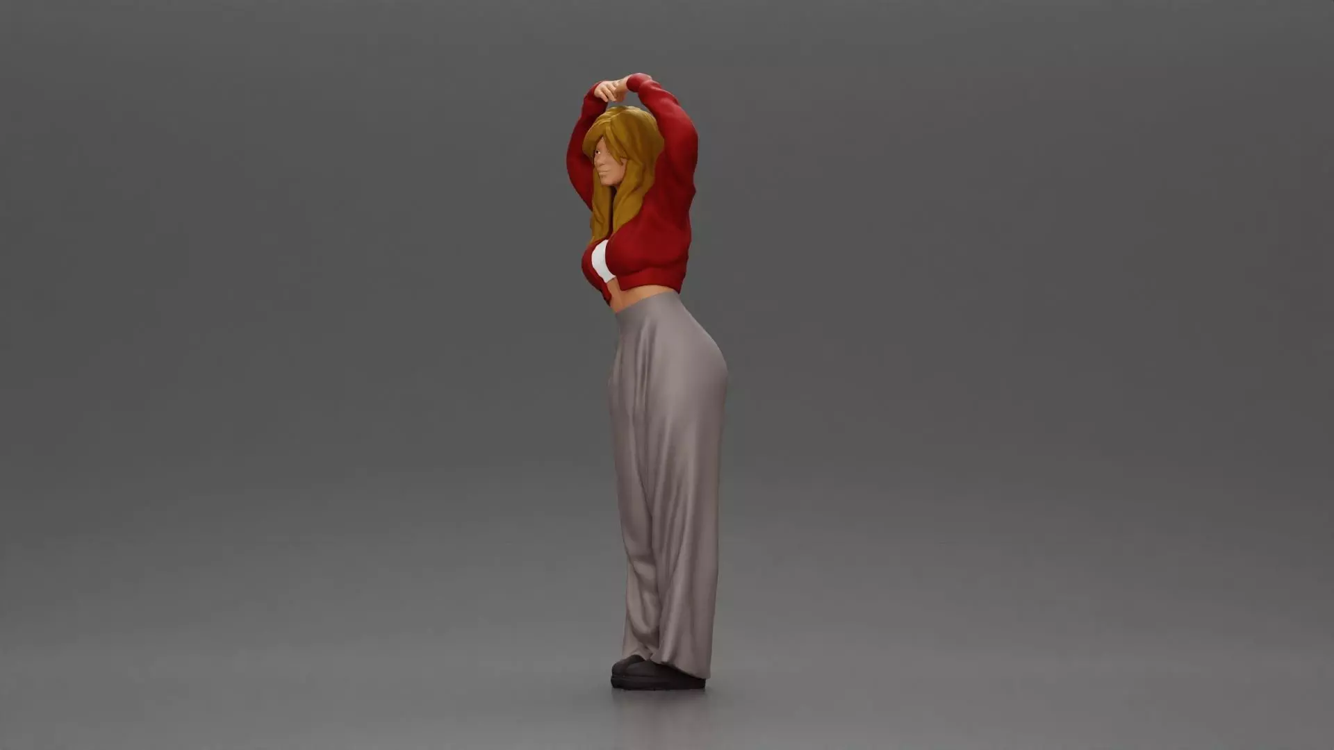 Confident woman striking a heart shaped pose with joyful energy 3D print model_5