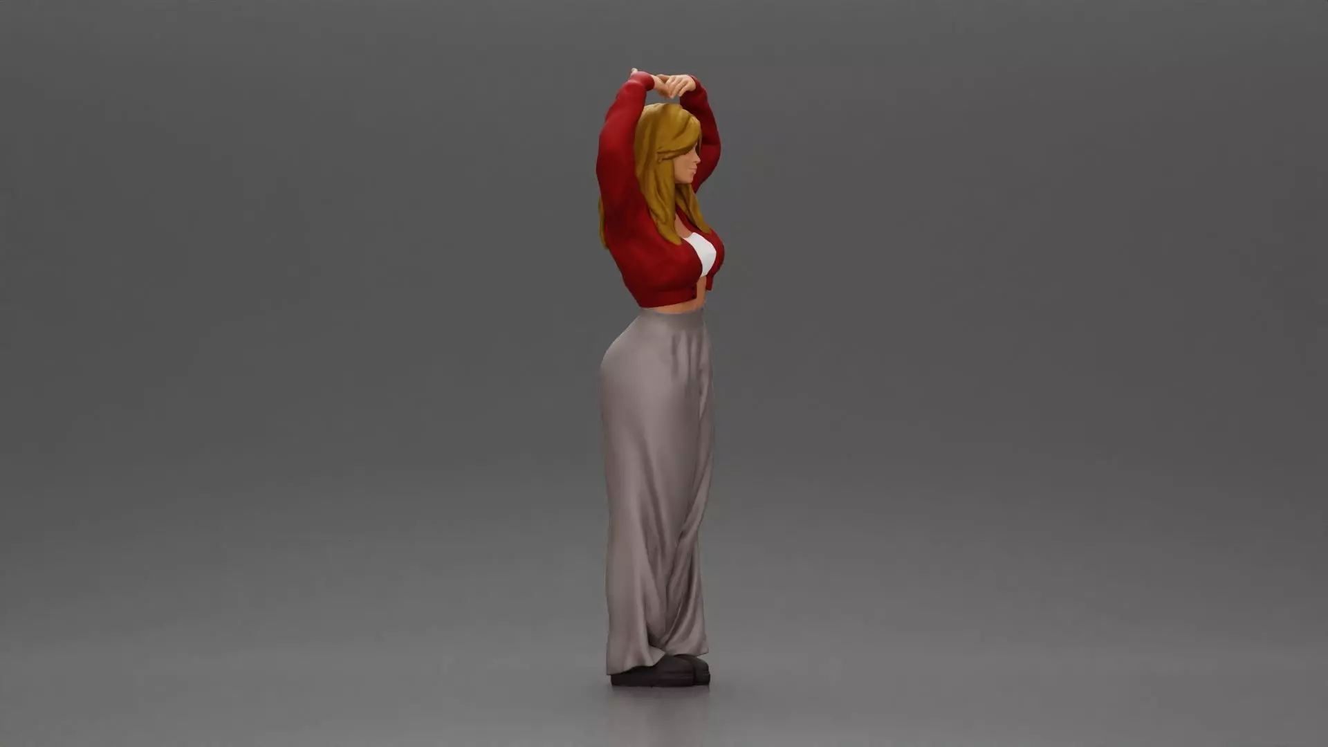 Confident woman striking a heart shaped pose with joyful energy 3D print model_1