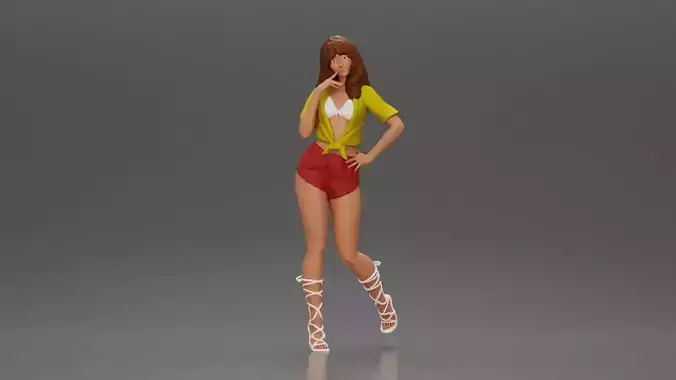 Stylish Woman in Chic Summer Outfit Posing Playfully