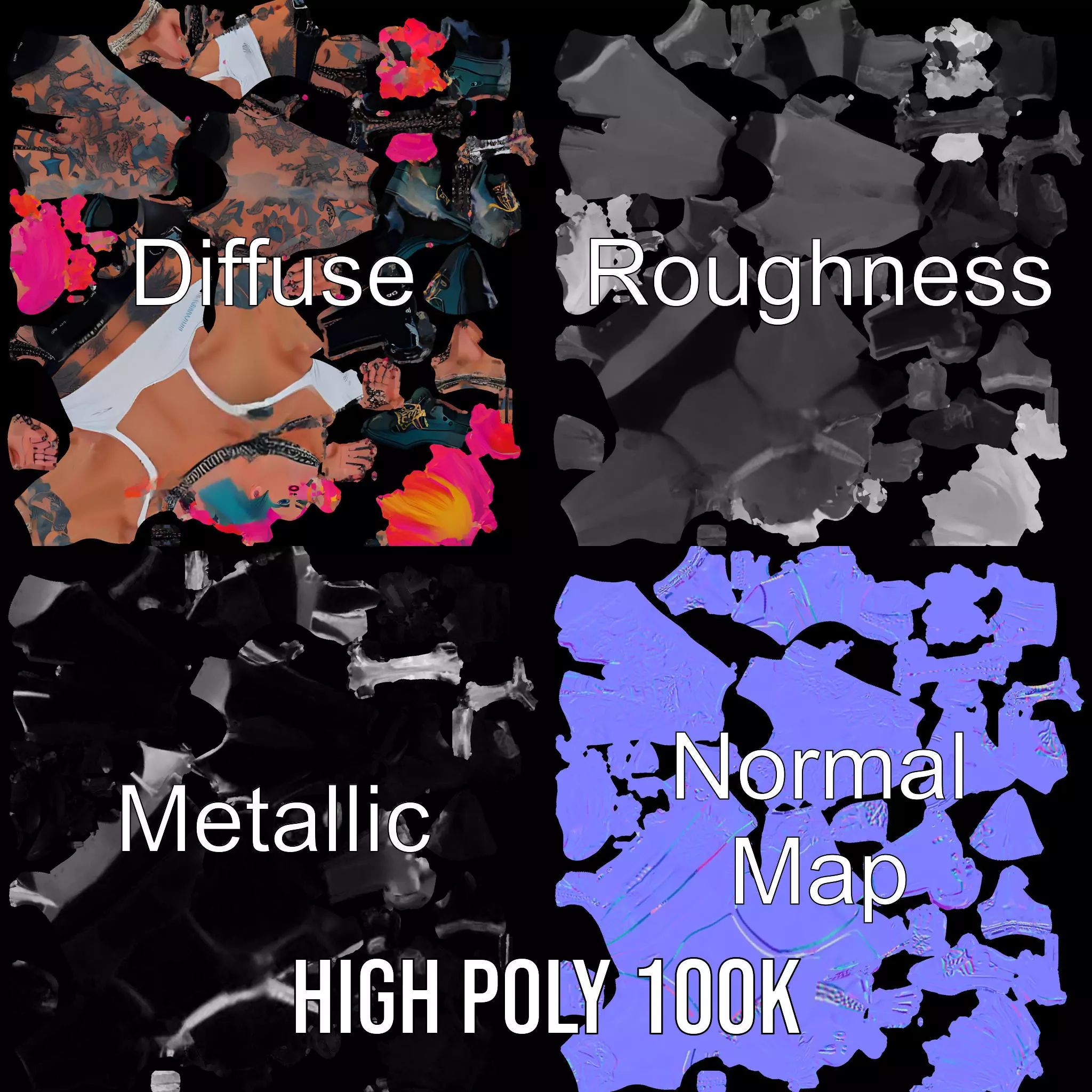 Vibrant Tattooed Character model pack Low-poly 3D model_3