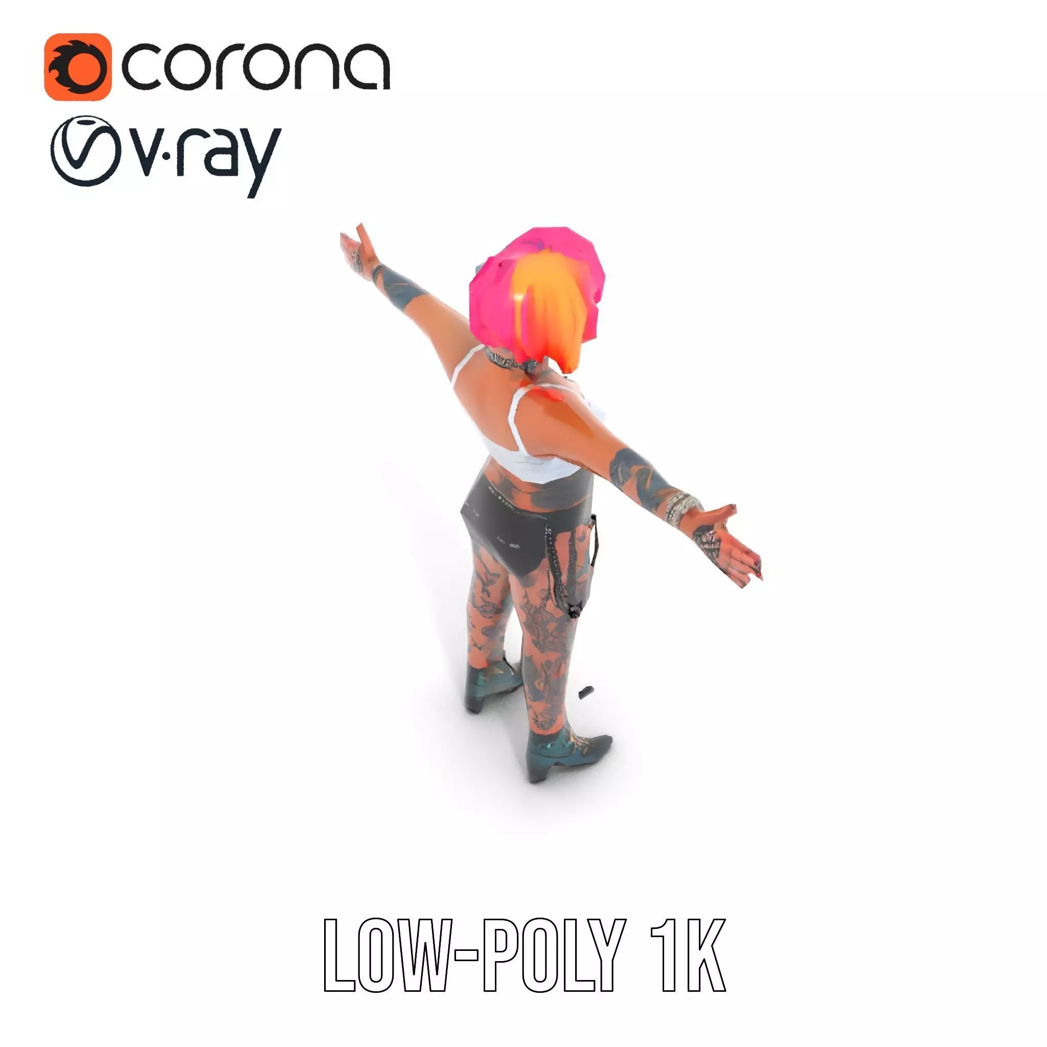 Vibrant Tattooed Character model pack Low-poly 3D model_8
