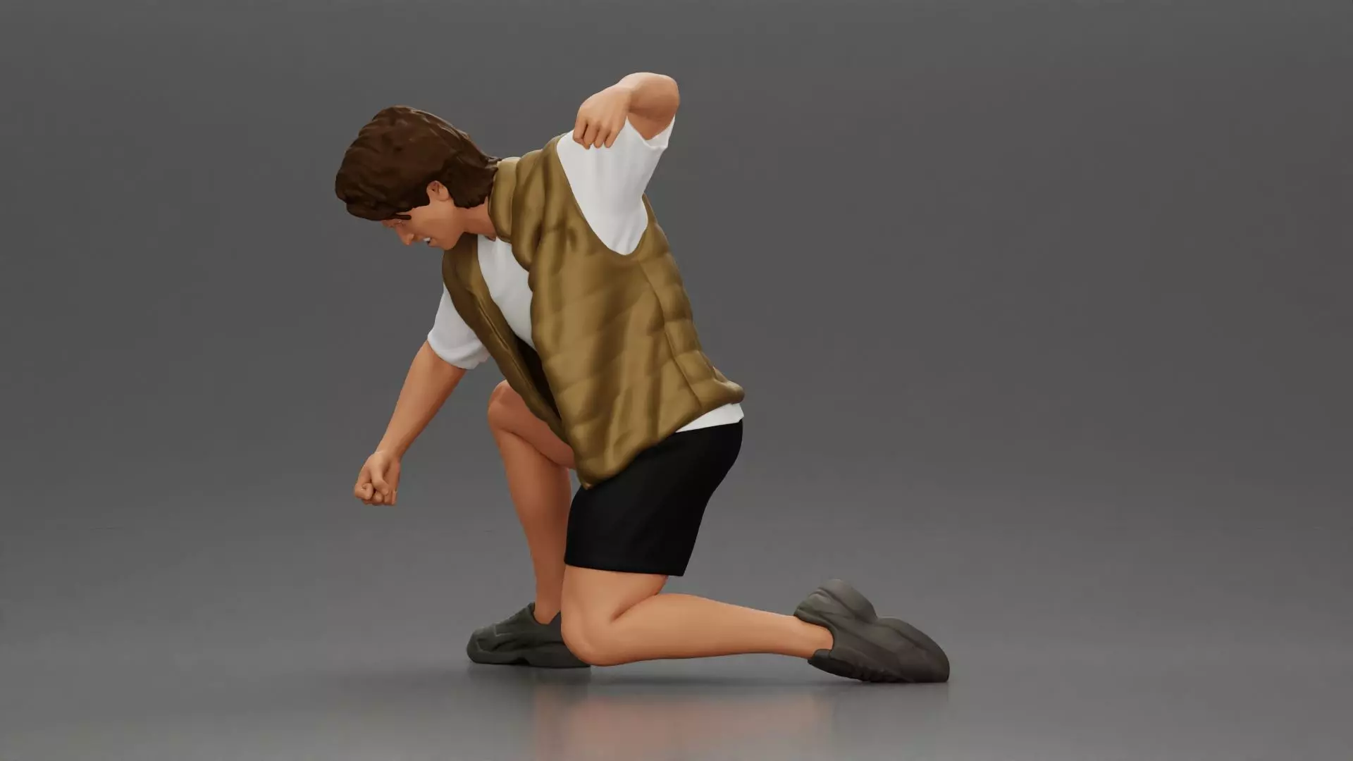 Man Confronting Opponent in Intense Struggle on the Street 3D print model_0