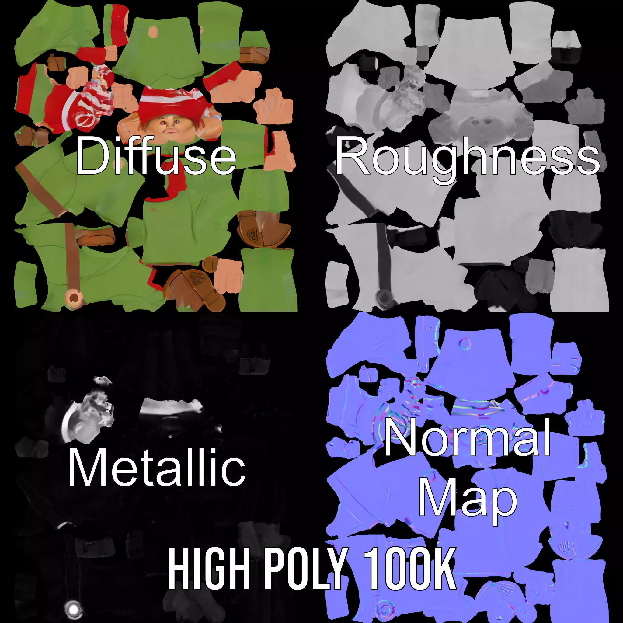 Festive Elf Character model pack Low-poly 3D model_3