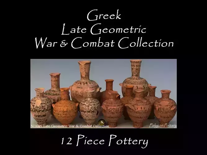 Greek Late Geo War And Combat Col 12 Piece Pottery