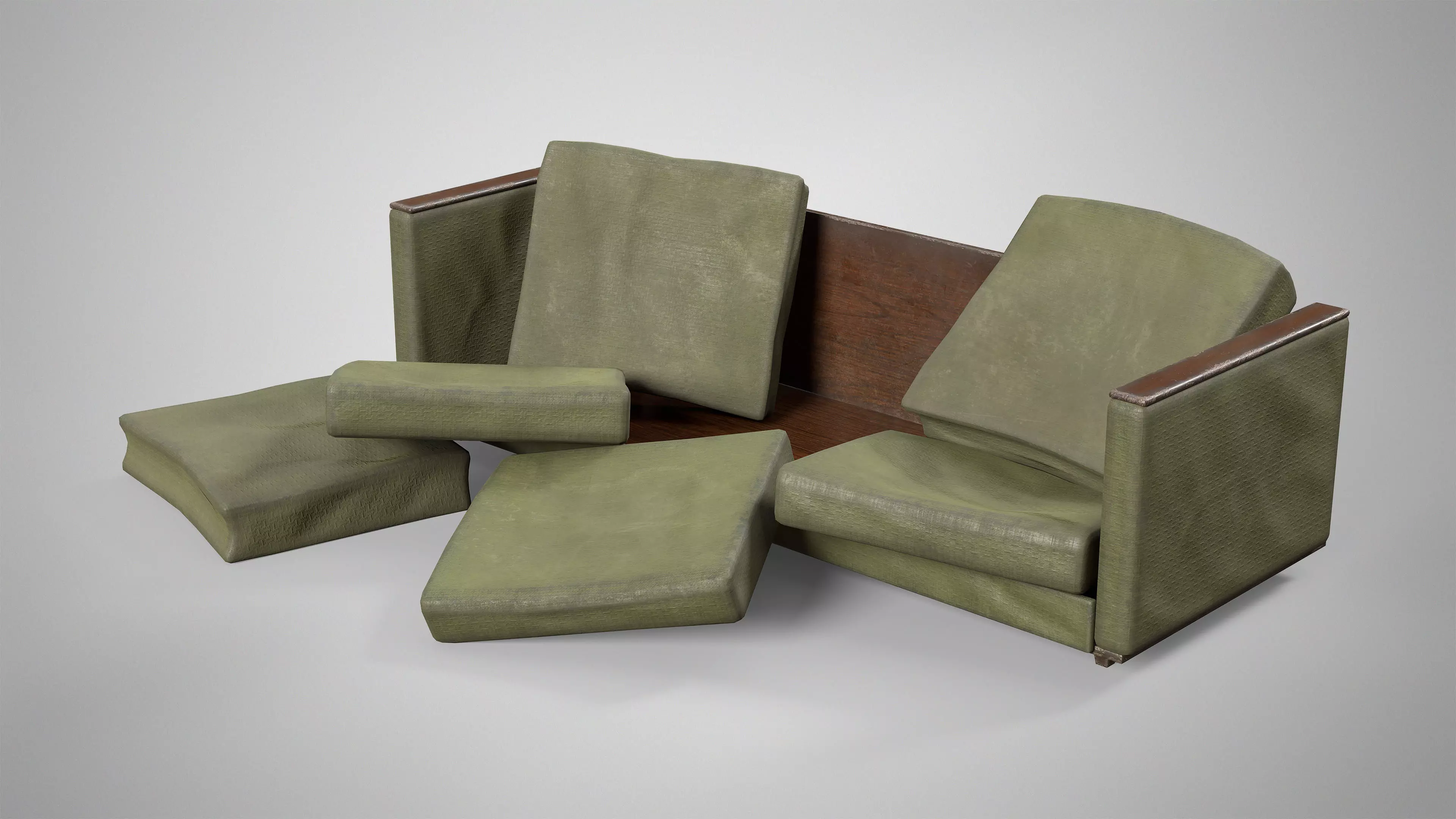 Old Couch - Retro Soviet Sofa with Pillows AAA Game Ready Low-poly 3D model_2