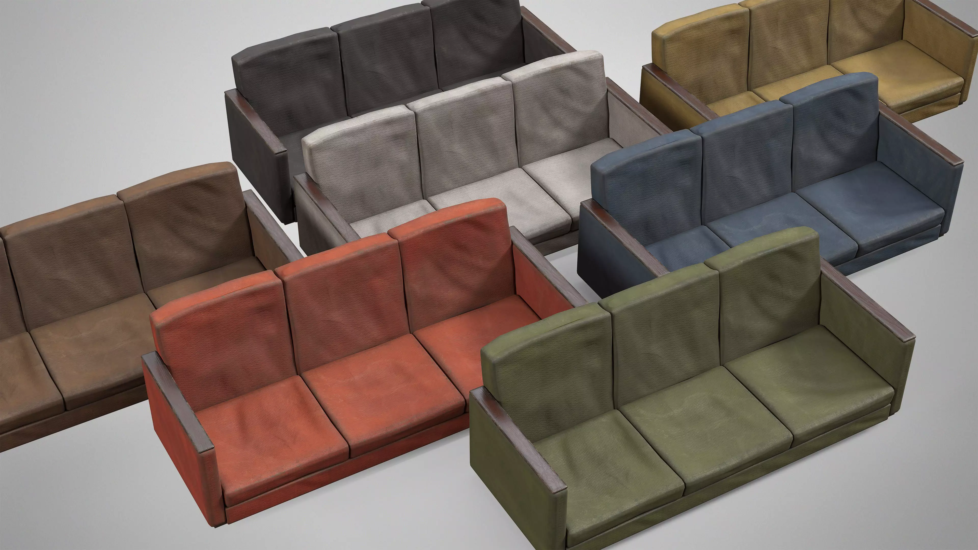 Old Couch - Retro Soviet Sofa with Pillows AAA Game Ready Low-poly 3D model_4