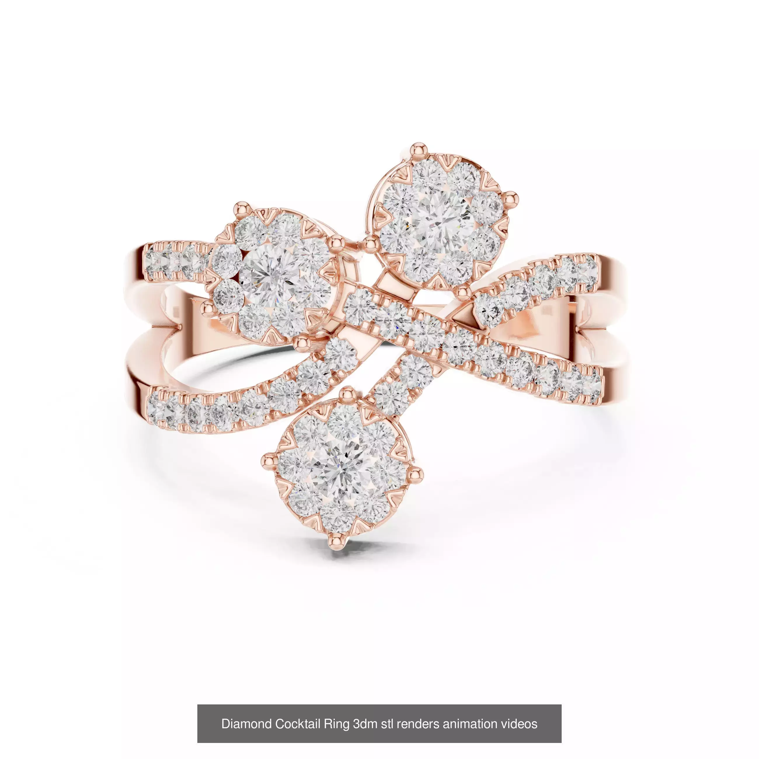 22 Diamond Cocktail Rings 3dm stl renders animation videos 3D Model Collection_5