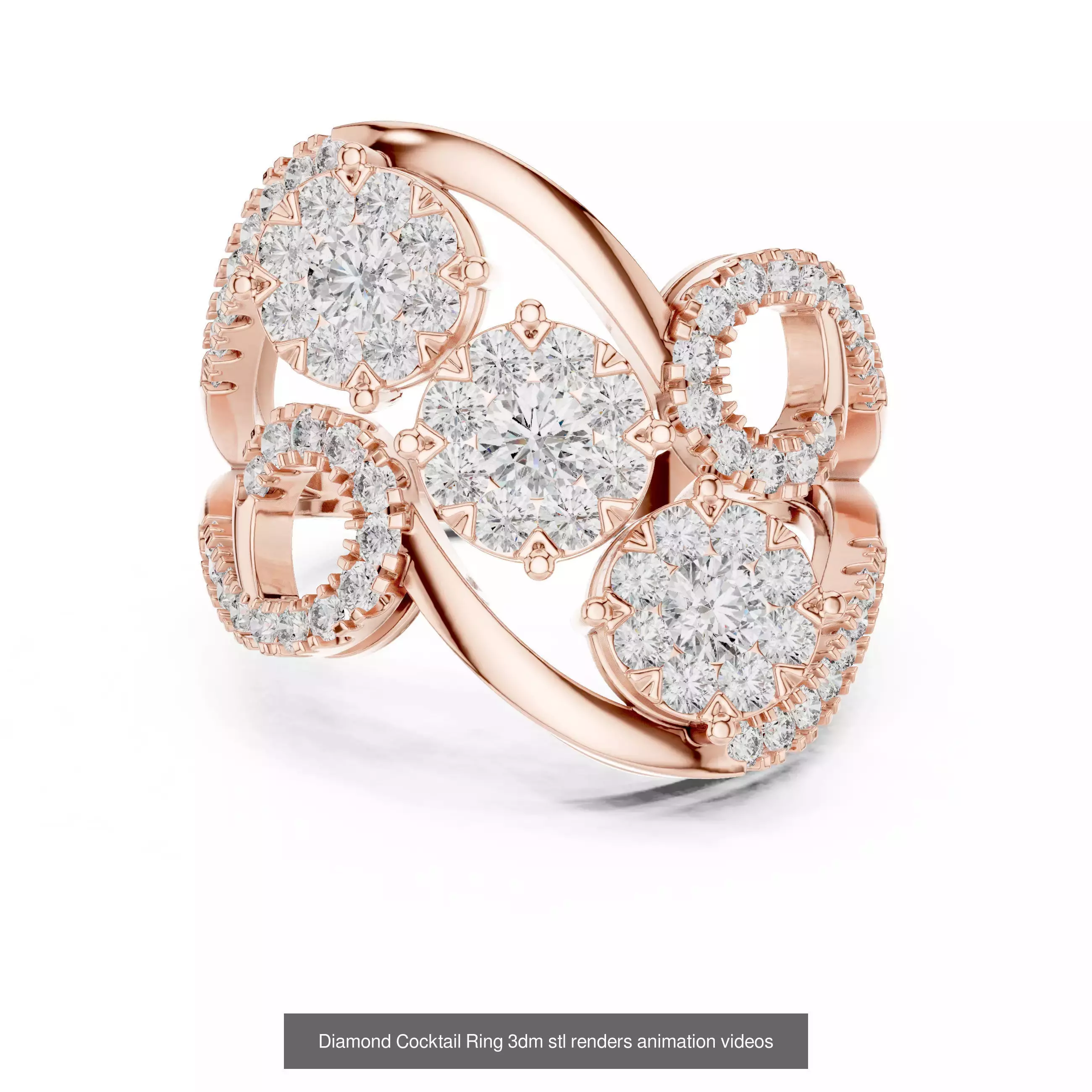 22 Diamond Cocktail Rings 3dm stl renders animation videos 3D Model Collection_21