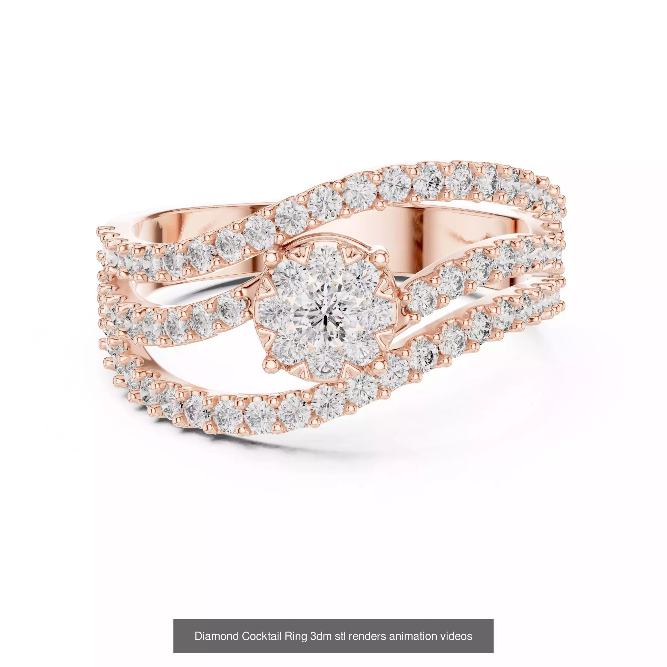 22 Diamond Cocktail Rings 3dm stl renders animation videos 3D Model Collection_11