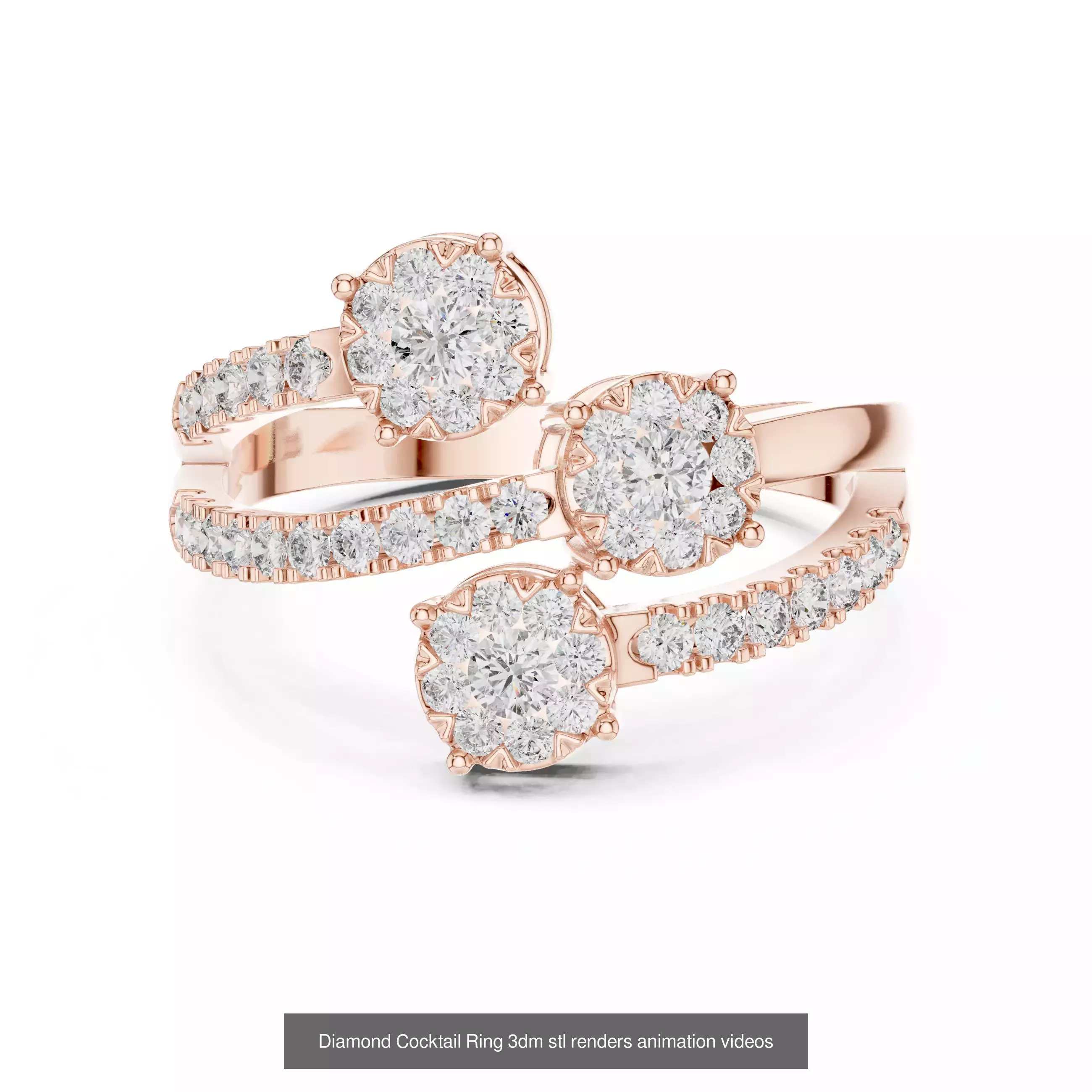 22 Diamond Cocktail Rings 3dm stl renders animation videos 3D Model Collection_6