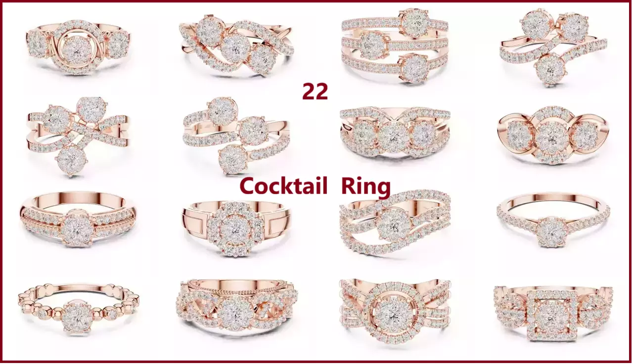 22 Diamond Cocktail Rings 3dm stl renders animation videos 3D Model Collection_0