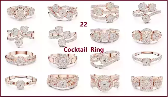 22 Diamond Cocktail Rings 3dm stl renders animation videos 3D Model Collection 22 Diamond Cocktail Rings 3dm stl renders animation videos 3D Model Collection