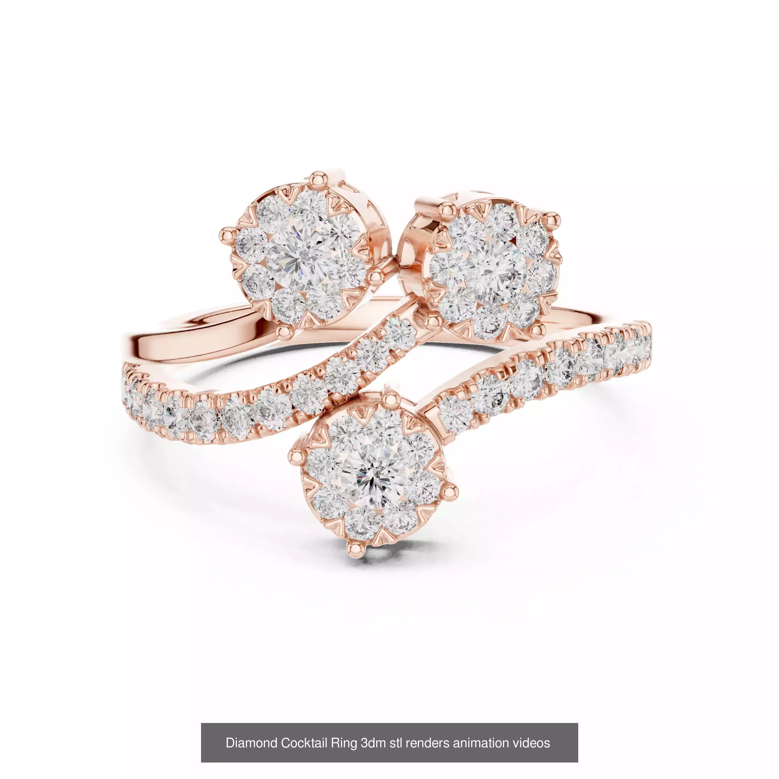 22 Diamond Cocktail Rings 3dm stl renders animation videos 3D Model Collection_4