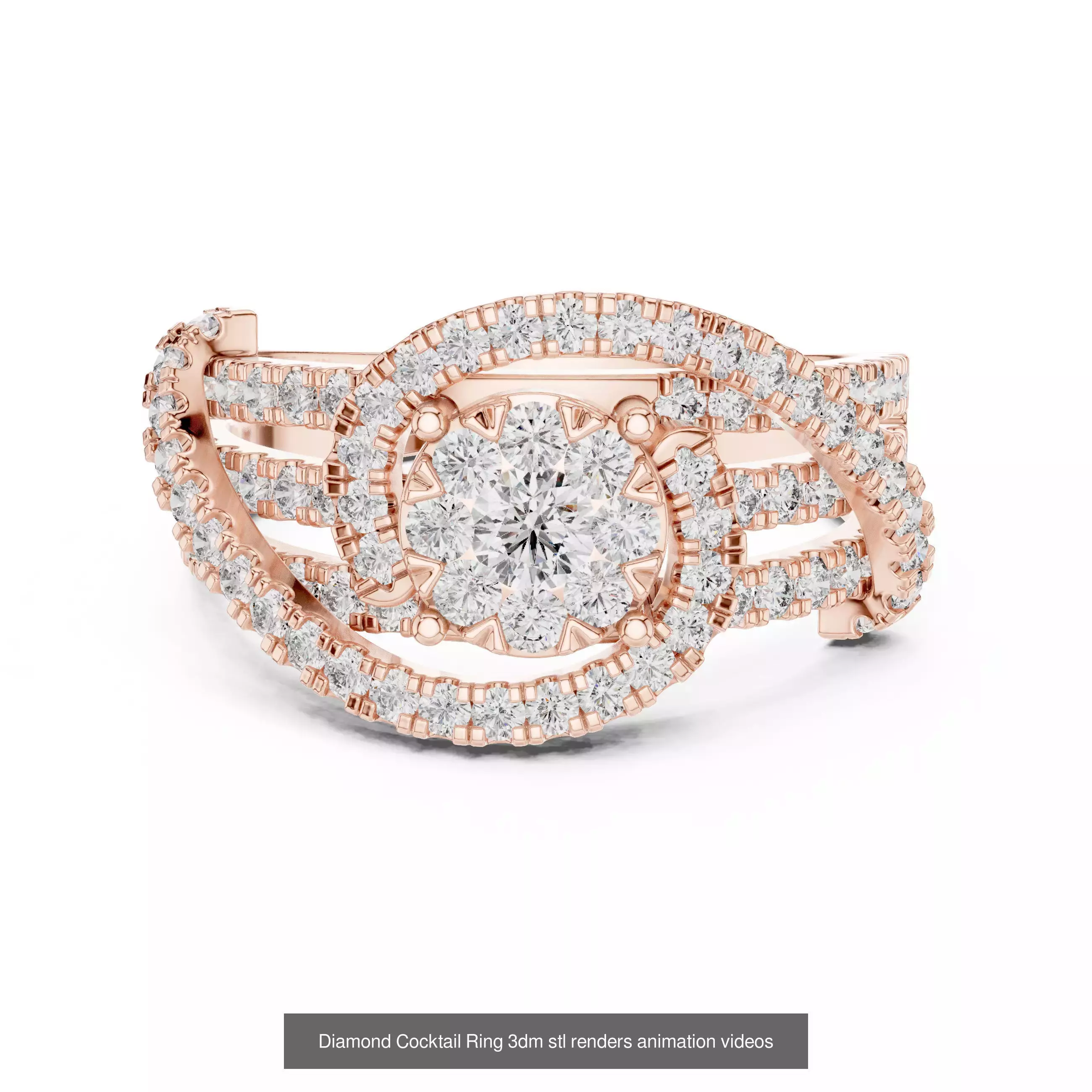 22 Diamond Cocktail Rings 3dm stl renders animation videos 3D Model Collection_18