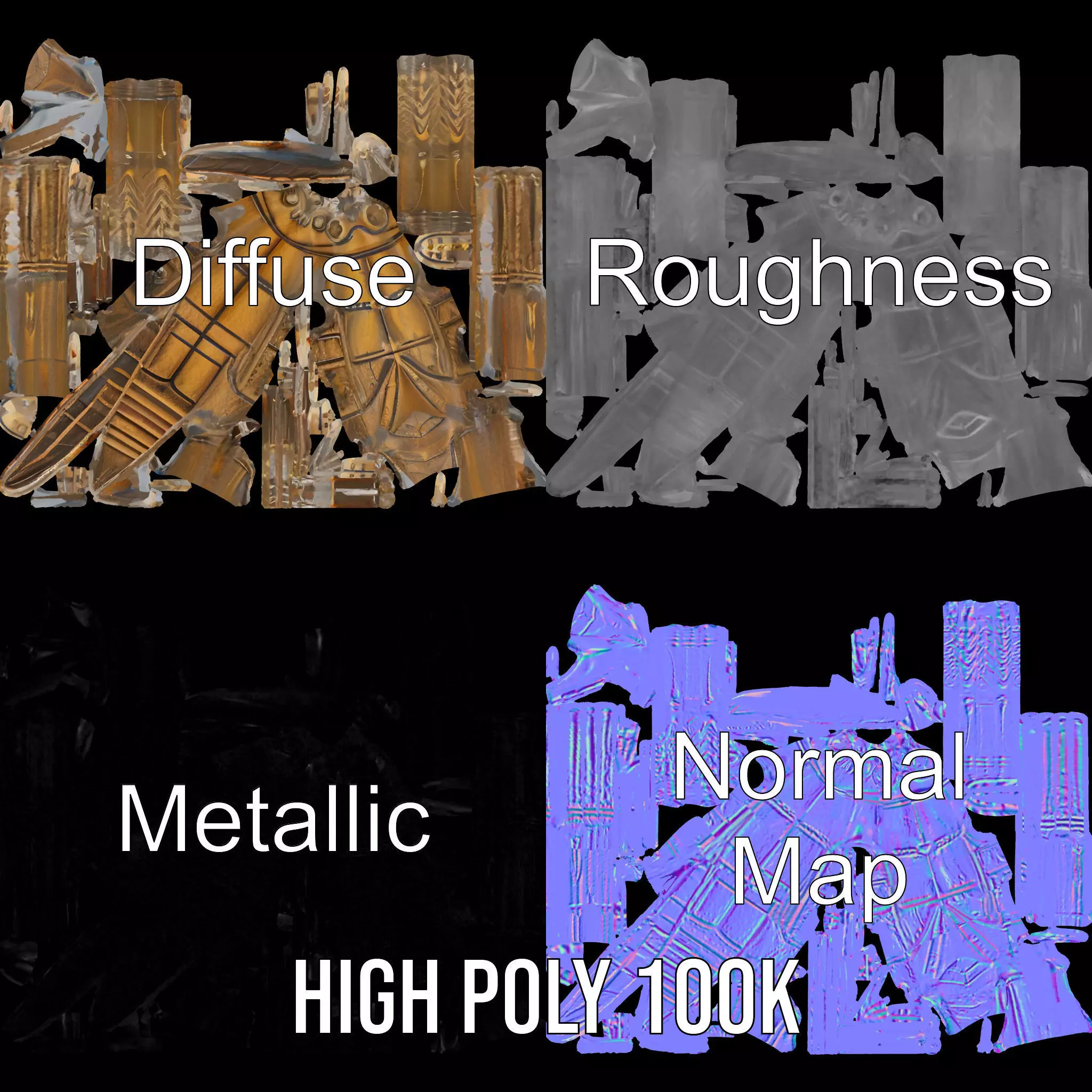 Bronze Insectoid Sculpture model pack Low-poly 3D model_3