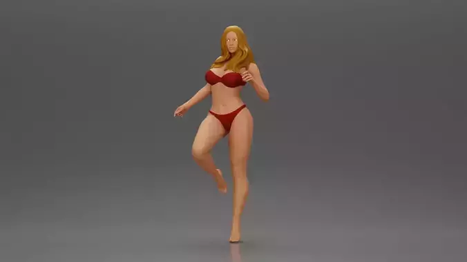 Stylized female figure posed dynamically in minimal attire