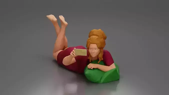 Relaxed Woman Lying on Pillow Taking a Selfie with Phone