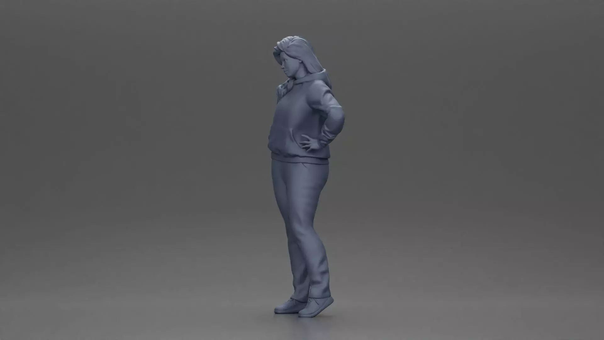 Casual girl with hoodie and sweatpants striking a confident pose 3D print model_11