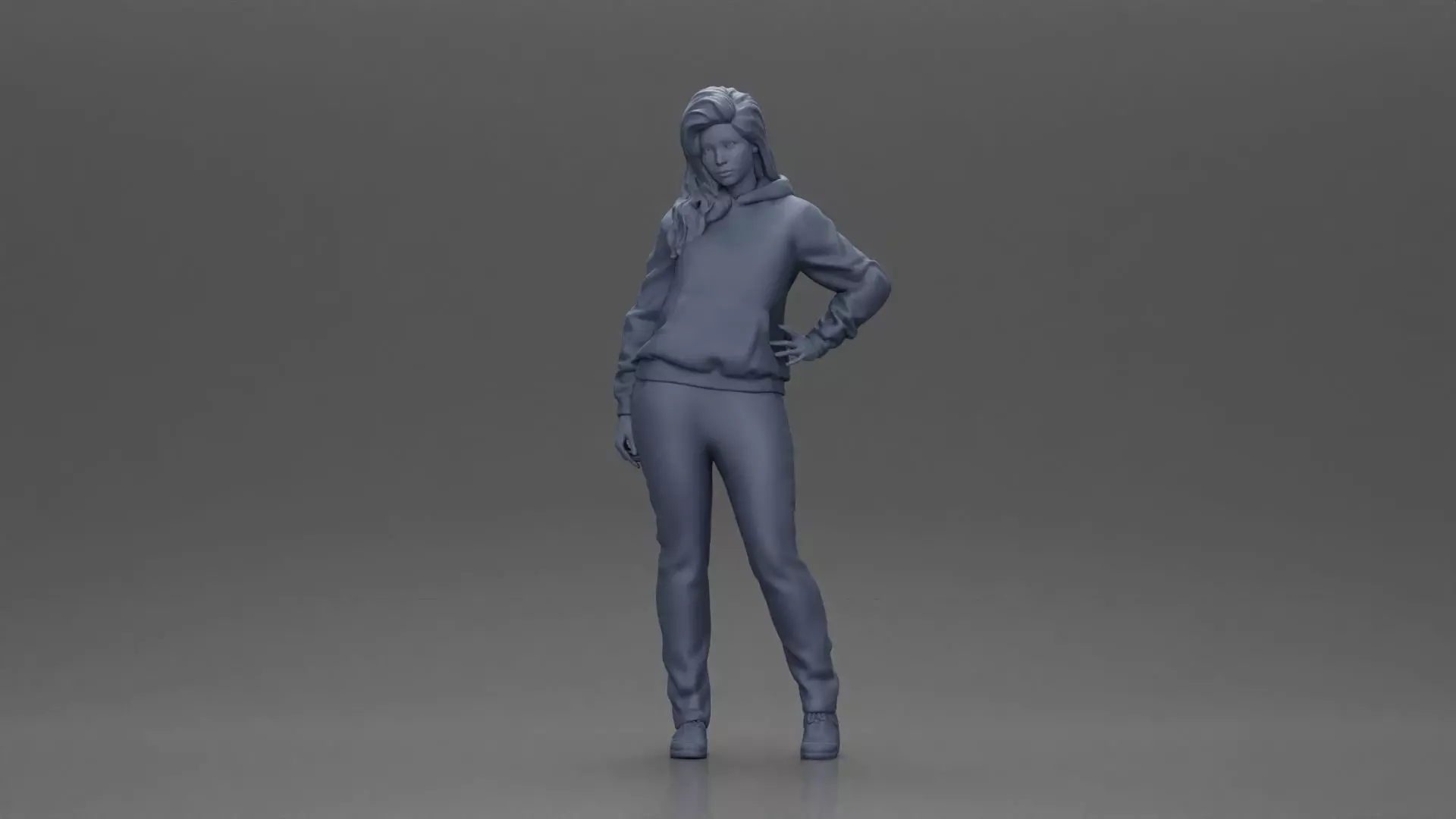 Casual girl with hoodie and sweatpants striking a confident pose 3D print model_6