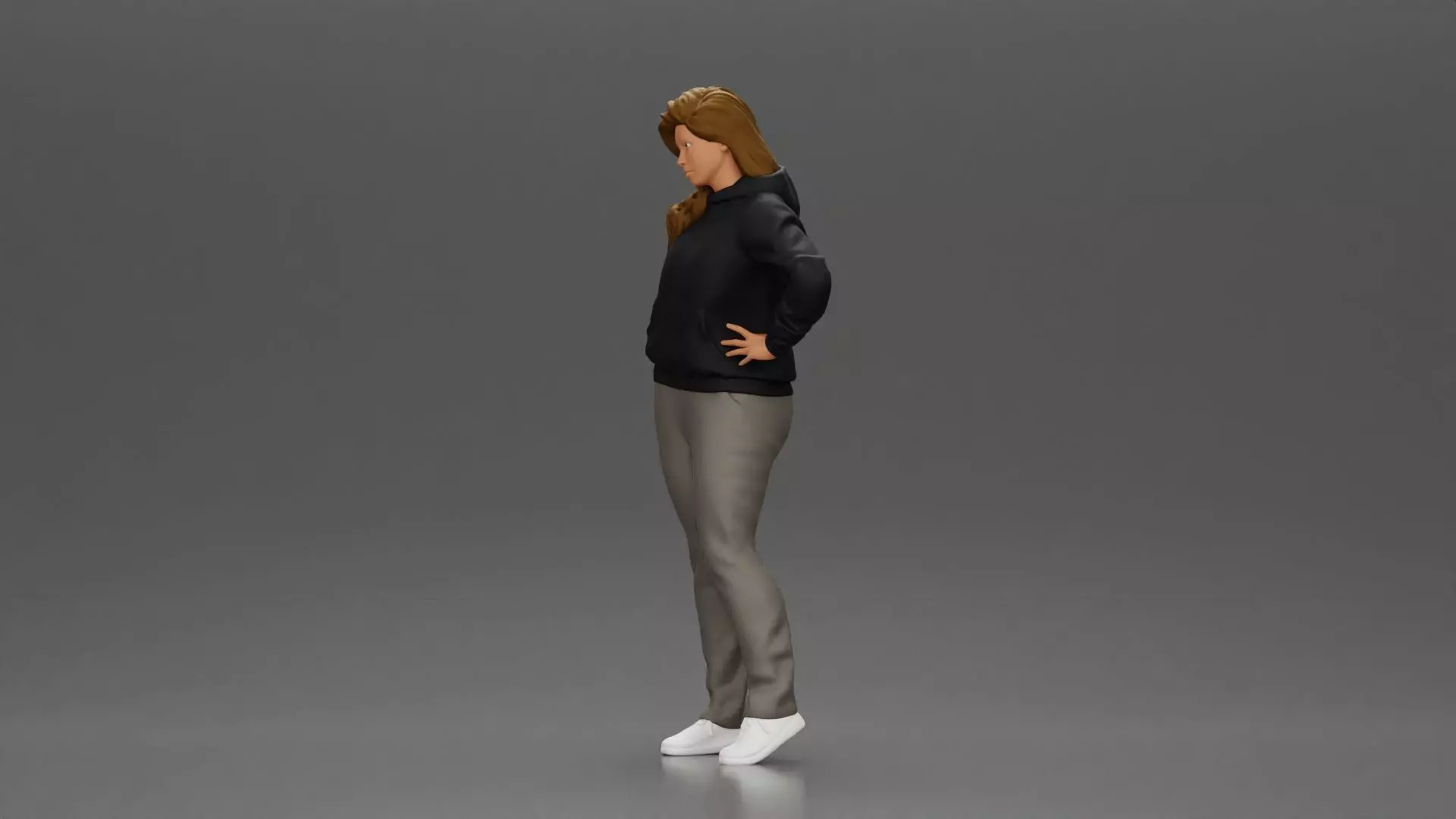 Casual girl with hoodie and sweatpants striking a confident pose 3D print model_5