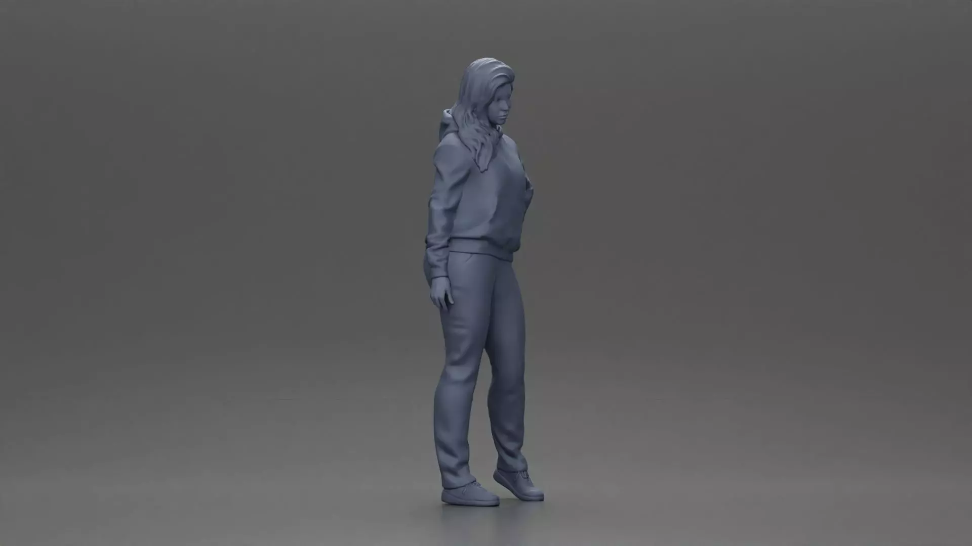 Casual girl with hoodie and sweatpants striking a confident pose 3D print model_7