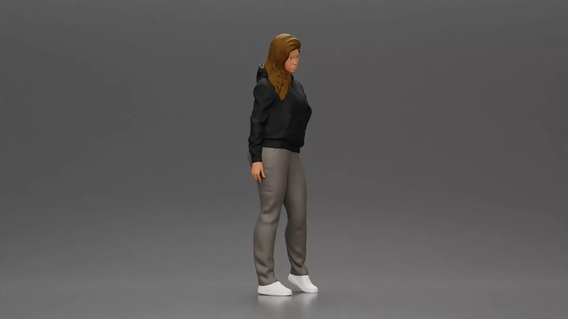 Casual girl with hoodie and sweatpants striking a confident pose 3D print model_1