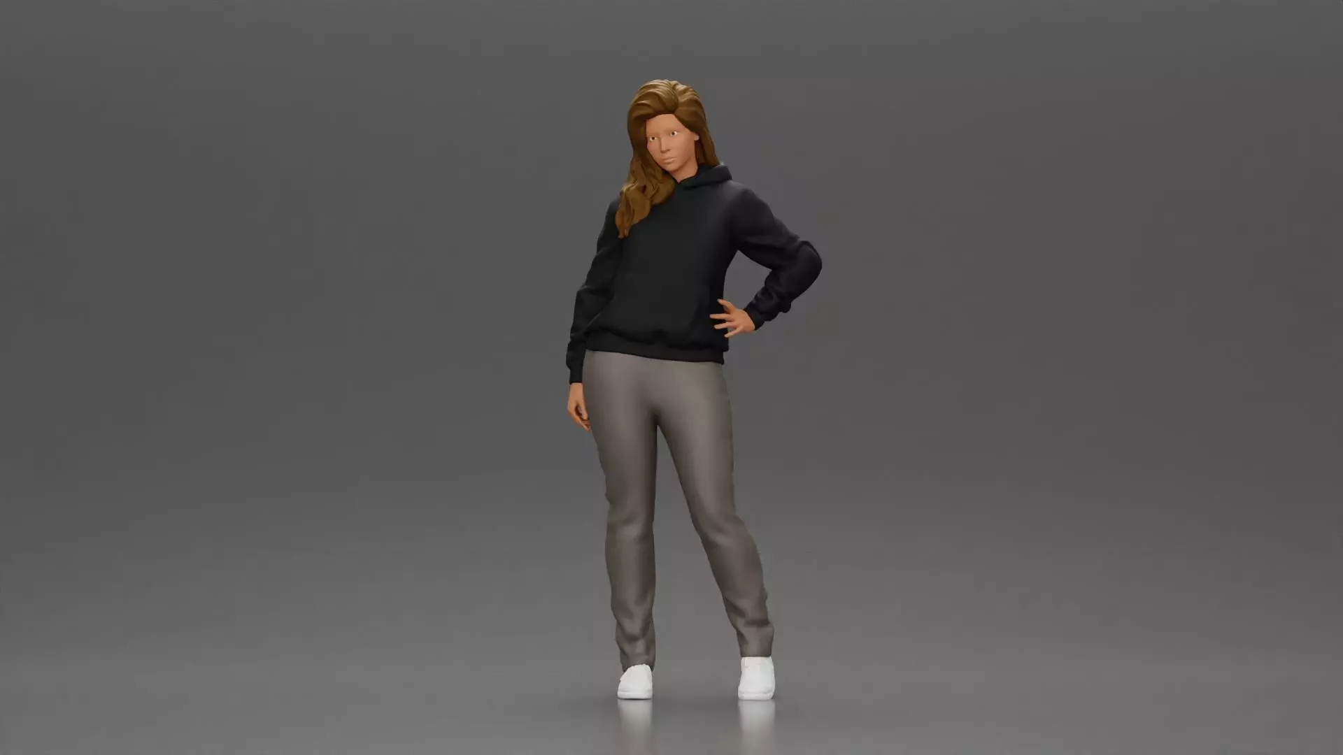 Casual girl with hoodie and sweatpants striking a confident pose 3D print model_0