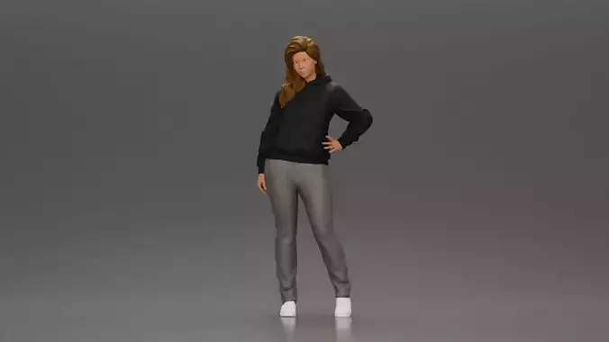 Casual girl with hoodie and sweatpants striking a confident pose