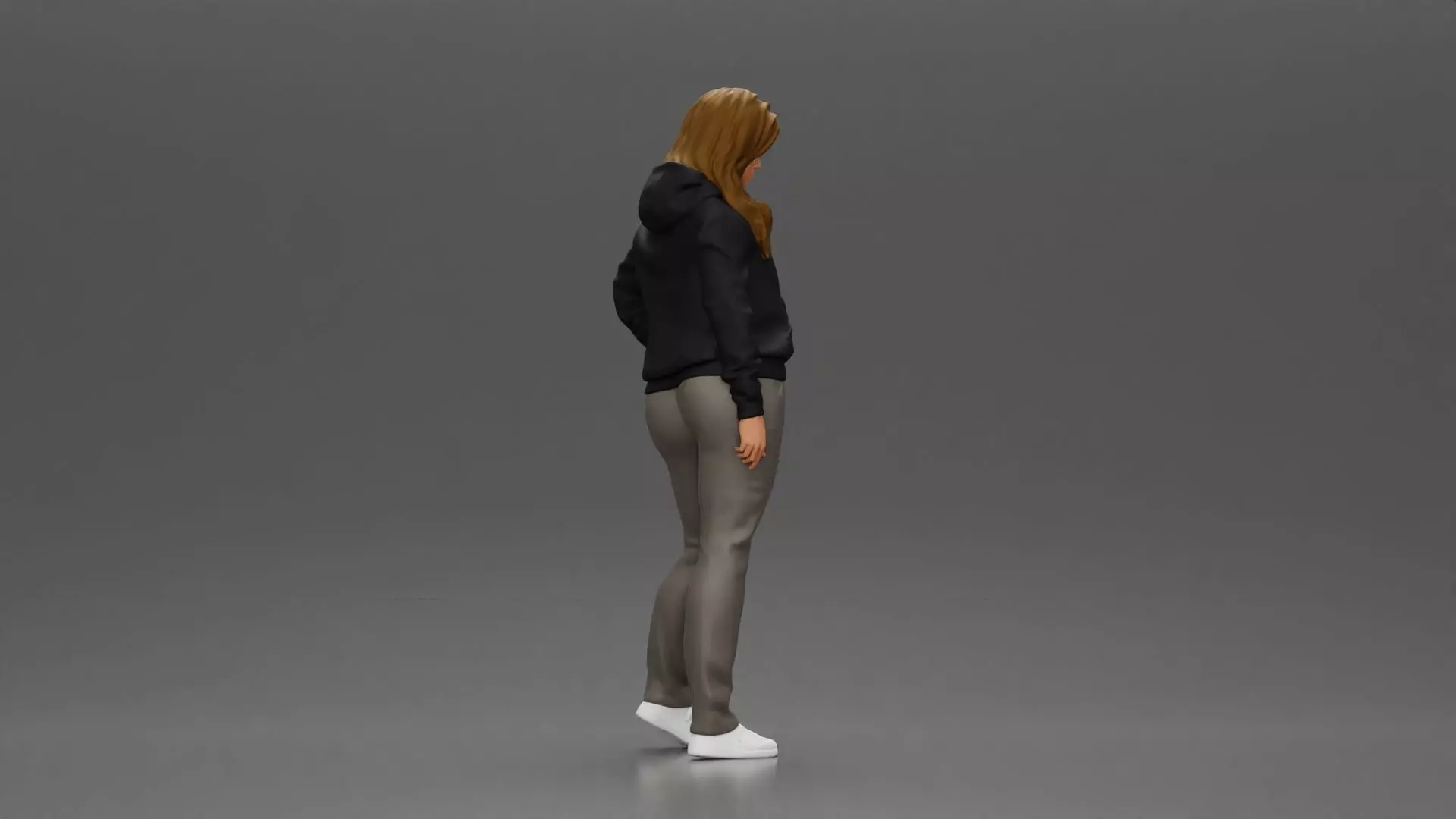 Casual girl with hoodie and sweatpants striking a confident pose 3D print model_2