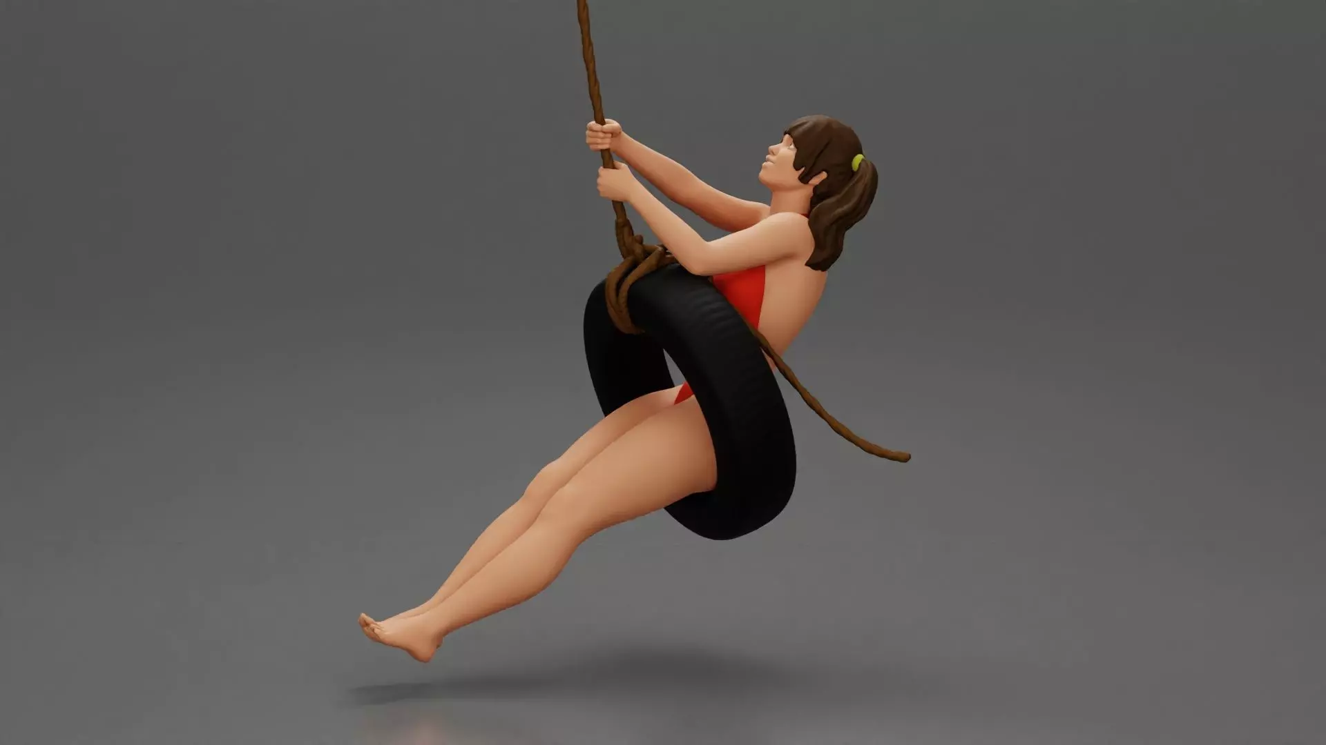 Sexy Girl in Bikini Enjoying a Fun Swinging Adventure on Tire 3D print model_4