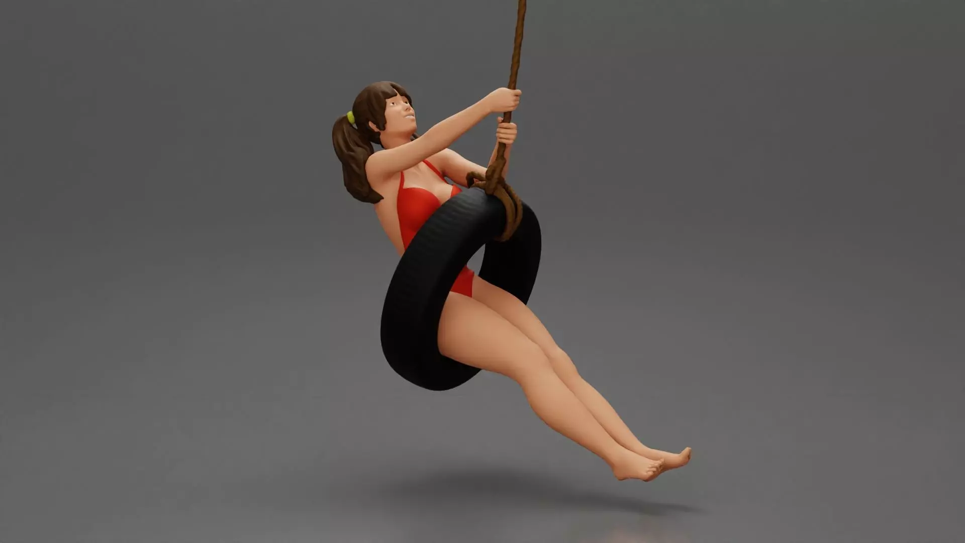 Sexy Girl in Bikini Enjoying a Fun Swinging Adventure on Tire 3D print model_0
