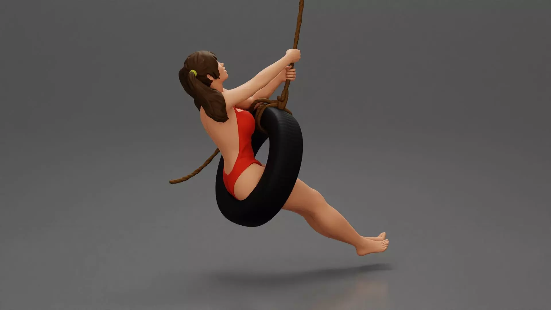 Sexy Girl in Bikini Enjoying a Fun Swinging Adventure on Tire 3D print model_1