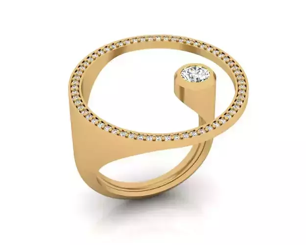 Modern Spiral Gold Ring with Diamond and Pave Setting  