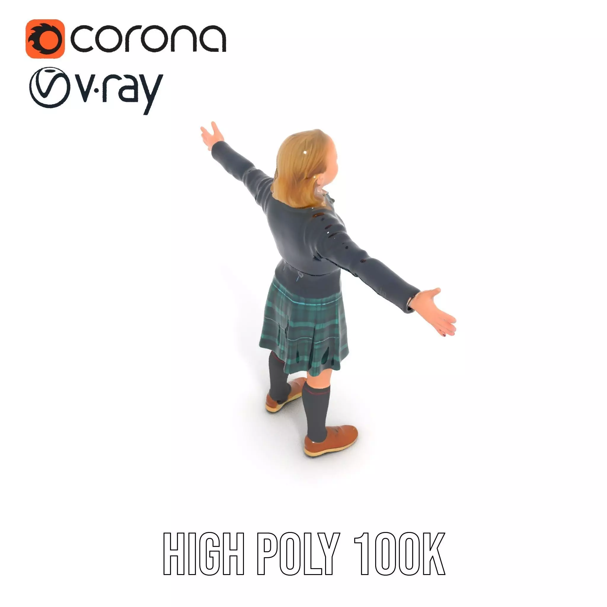 Classic Schoolgirl Uniform model pack Low-poly 3D model_21