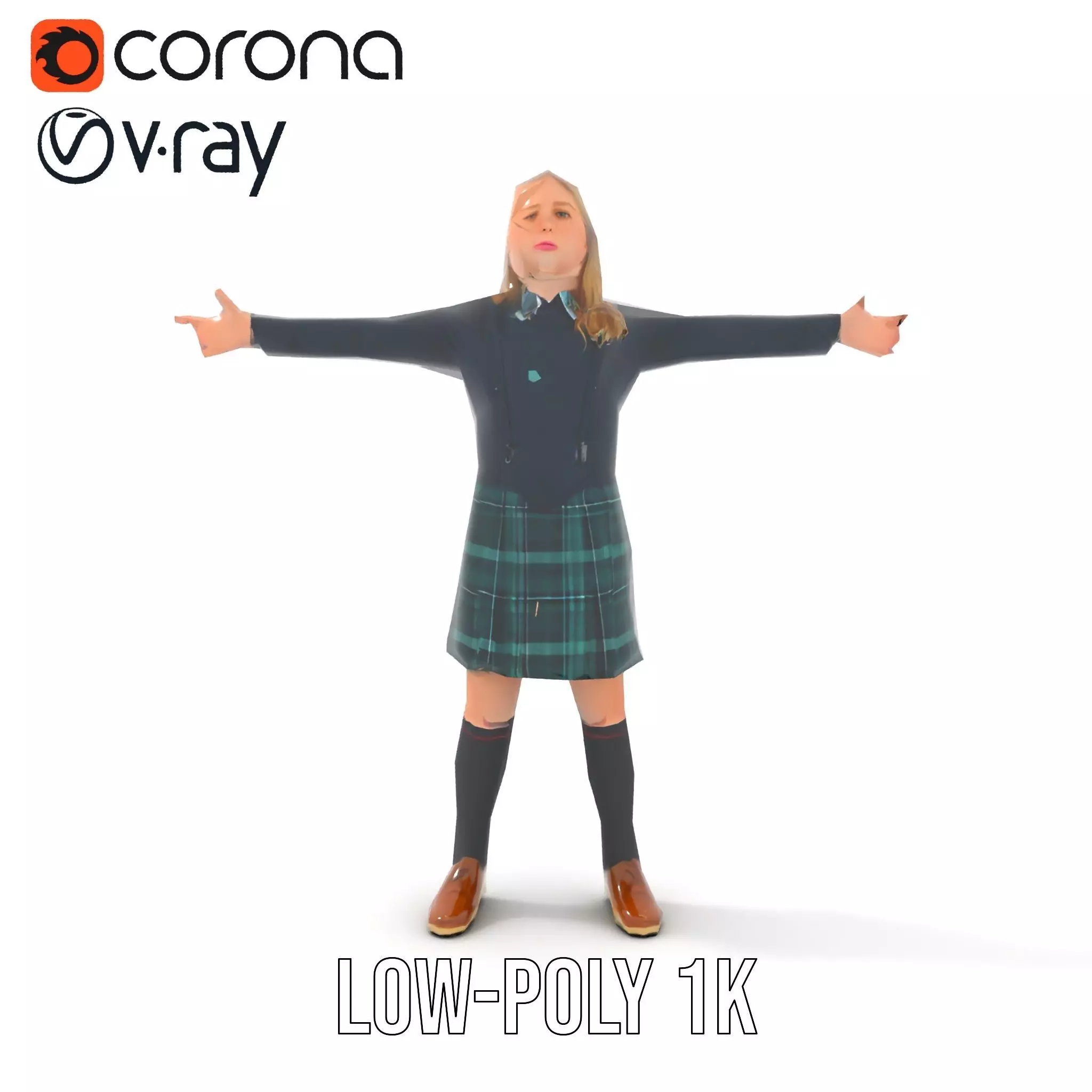 Classic Schoolgirl Uniform model pack Low-poly 3D model_12