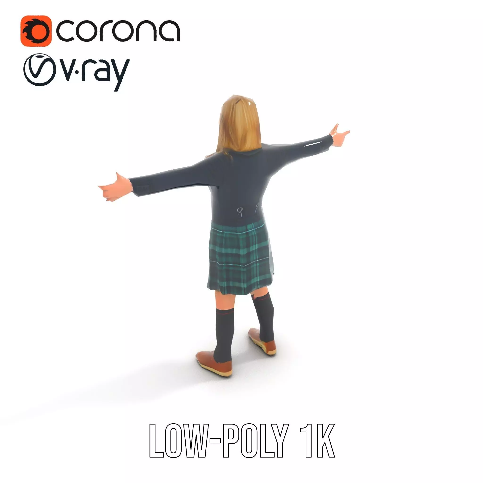 Classic Schoolgirl Uniform model pack Low-poly 3D model_7