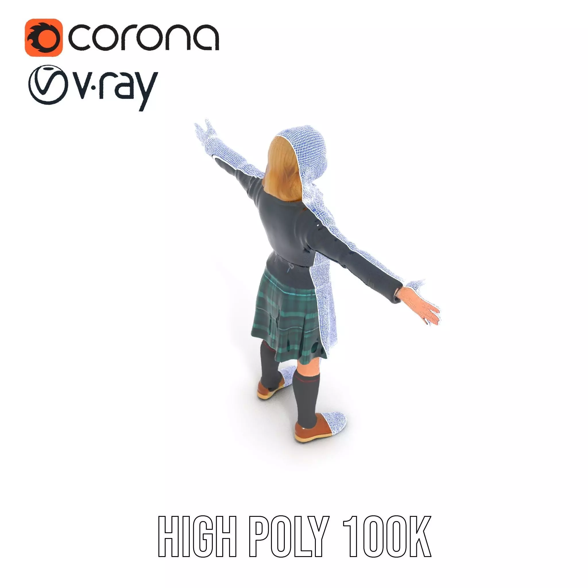 Classic Schoolgirl Uniform model pack Low-poly 3D model_33