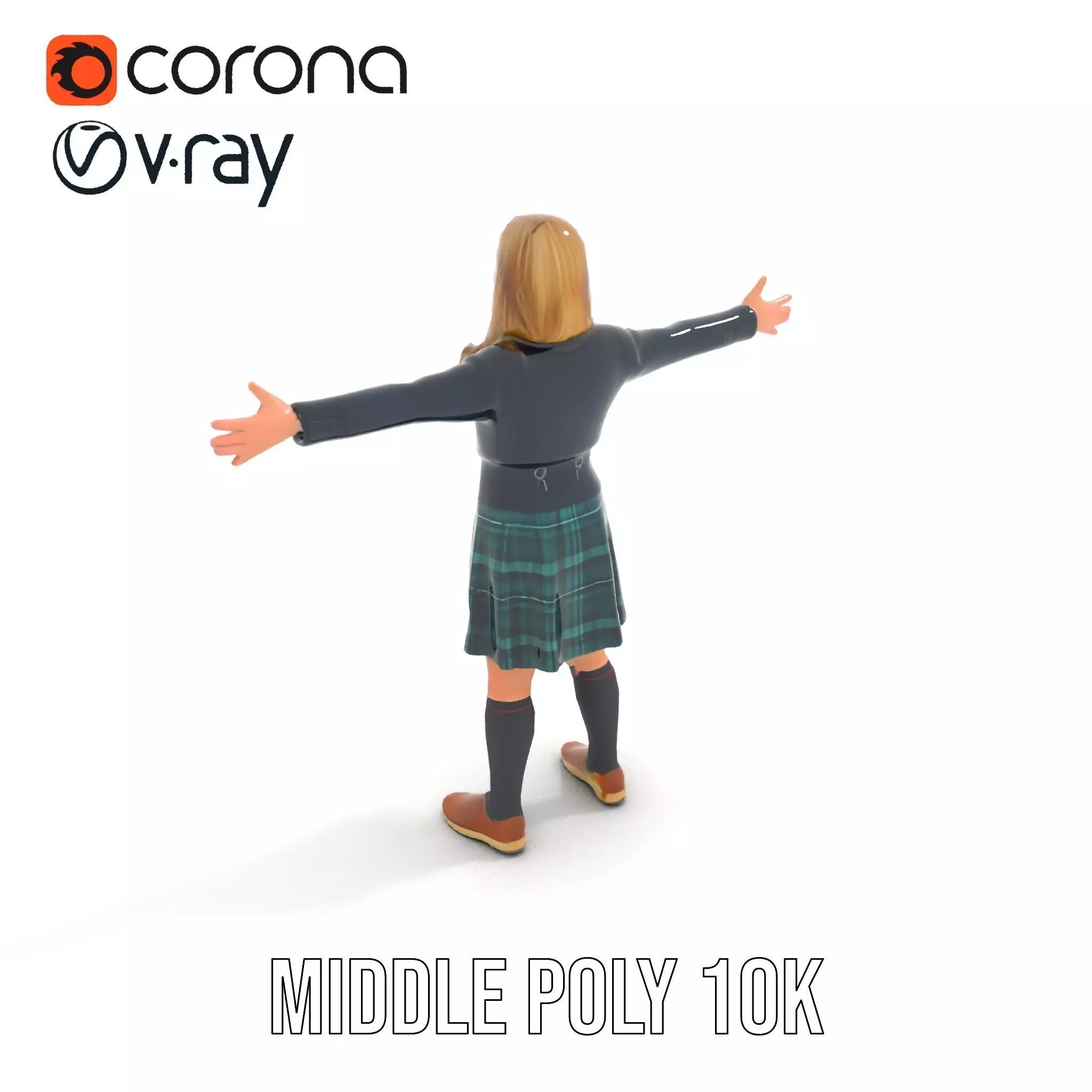 Classic Schoolgirl Uniform model pack Low-poly 3D model_6