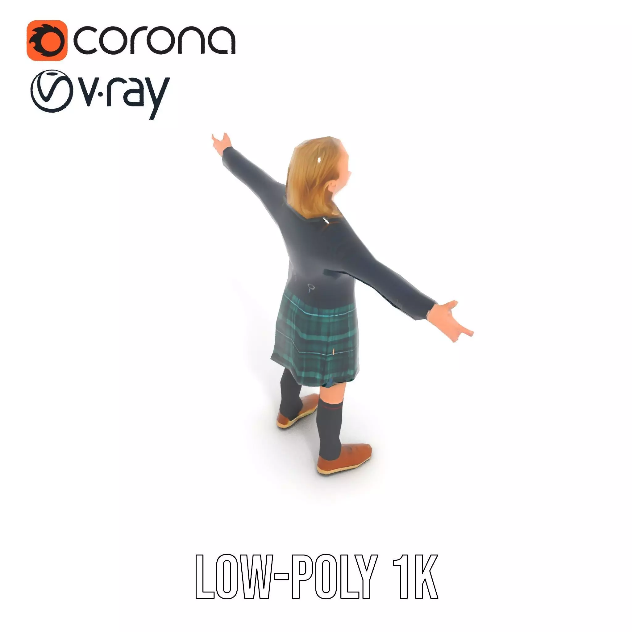 Classic Schoolgirl Uniform model pack Low-poly 3D model_9