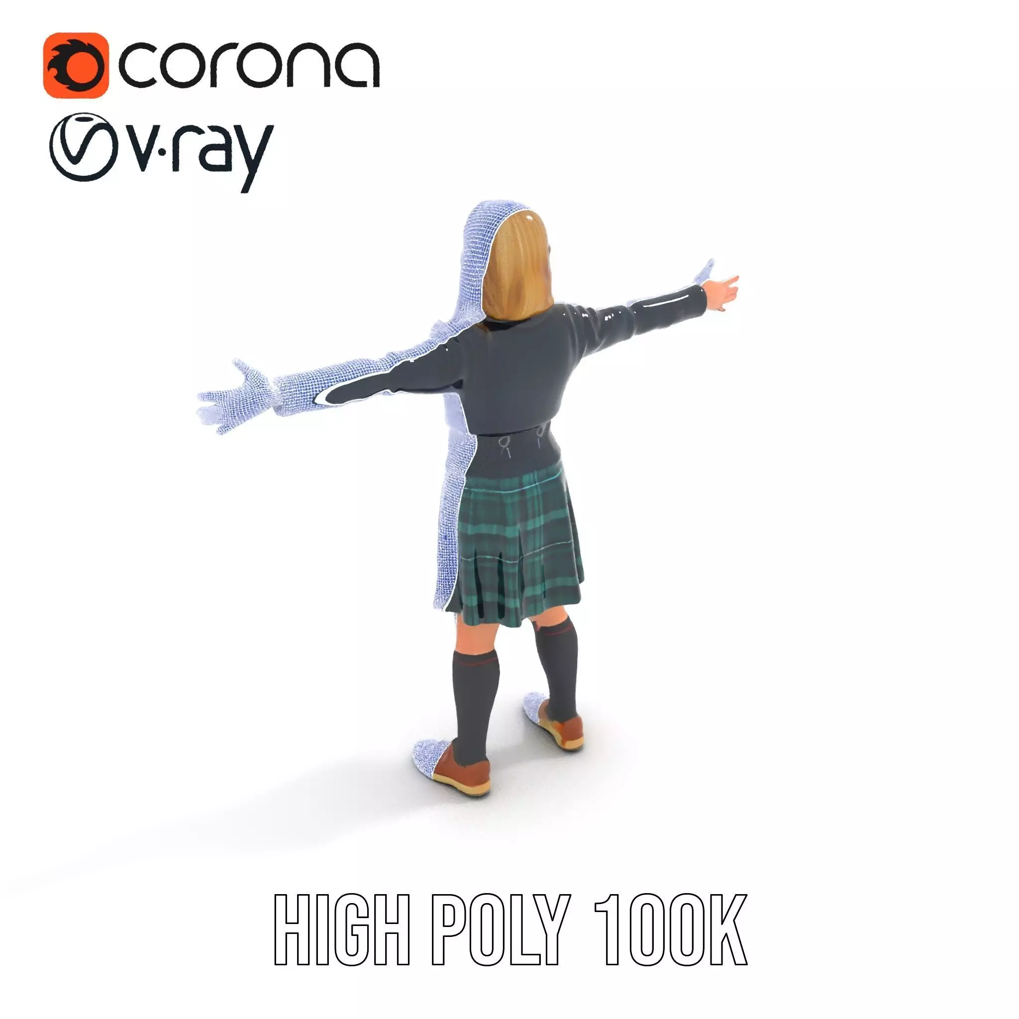 Classic Schoolgirl Uniform model pack Low-poly 3D model_29