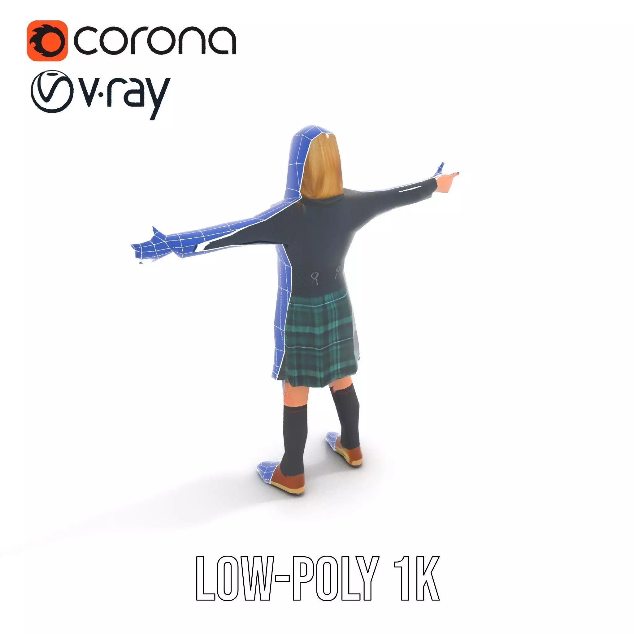 Classic Schoolgirl Uniform model pack Low-poly 3D model_14