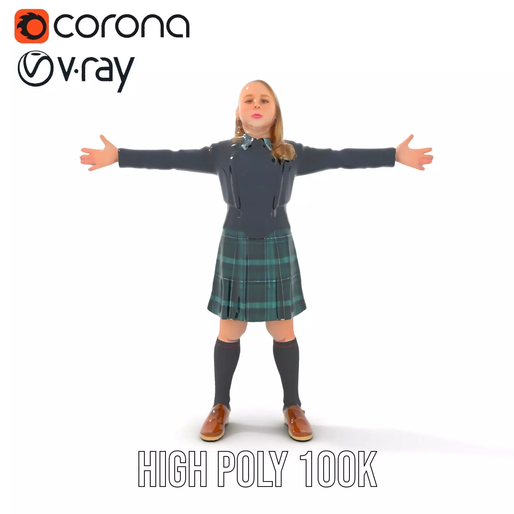 Classic Schoolgirl Uniform model pack Low-poly 3D model_18