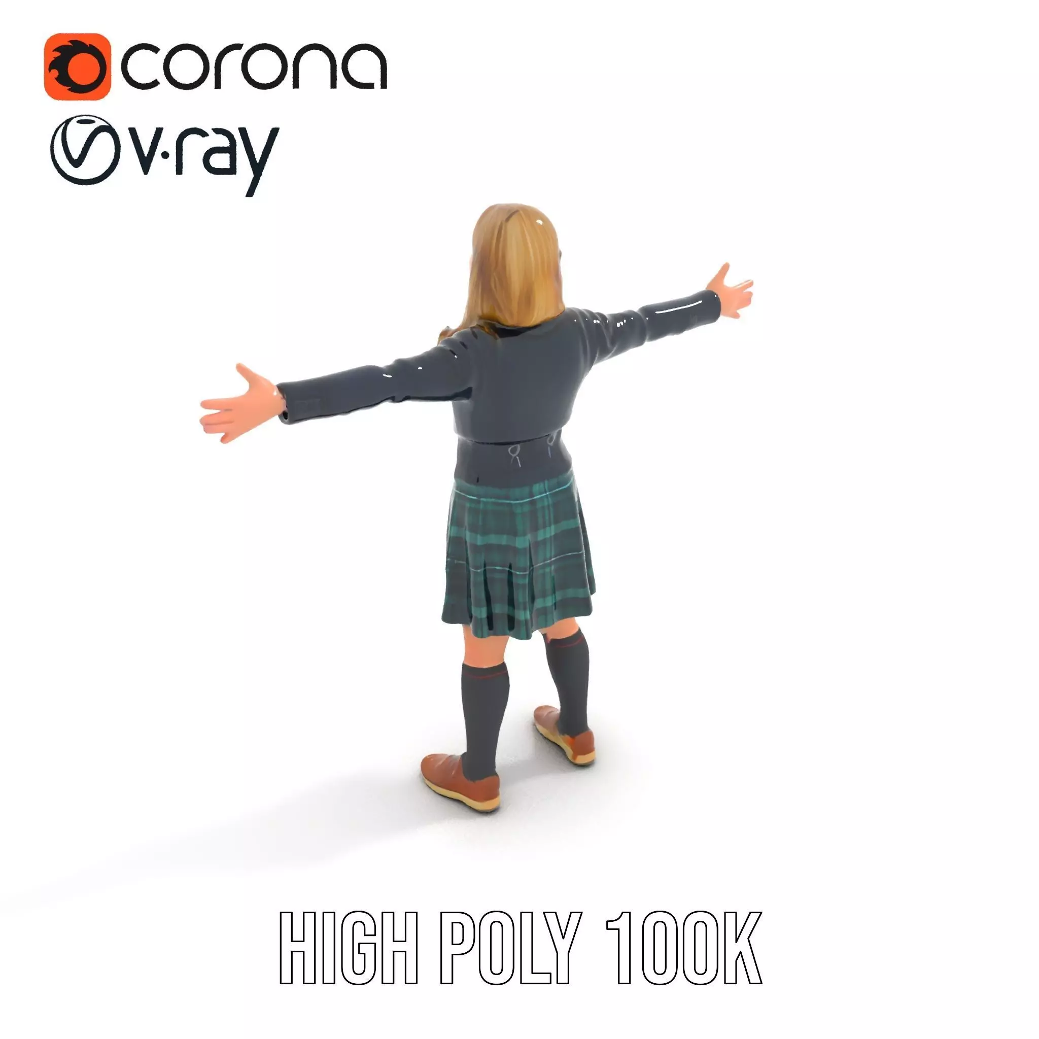 Classic Schoolgirl Uniform model pack Low-poly 3D model_15