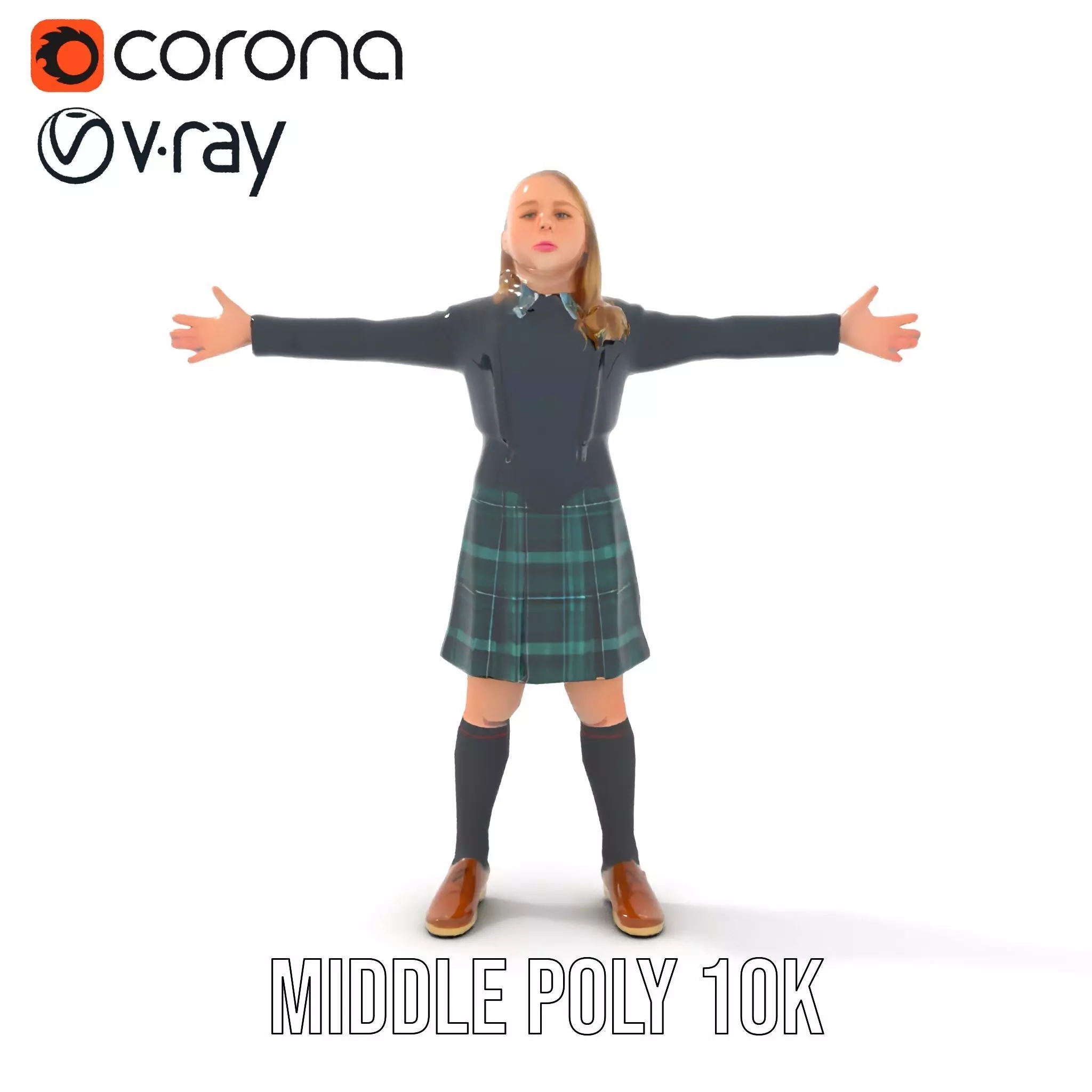 Classic Schoolgirl Uniform model pack Low-poly 3D model_11