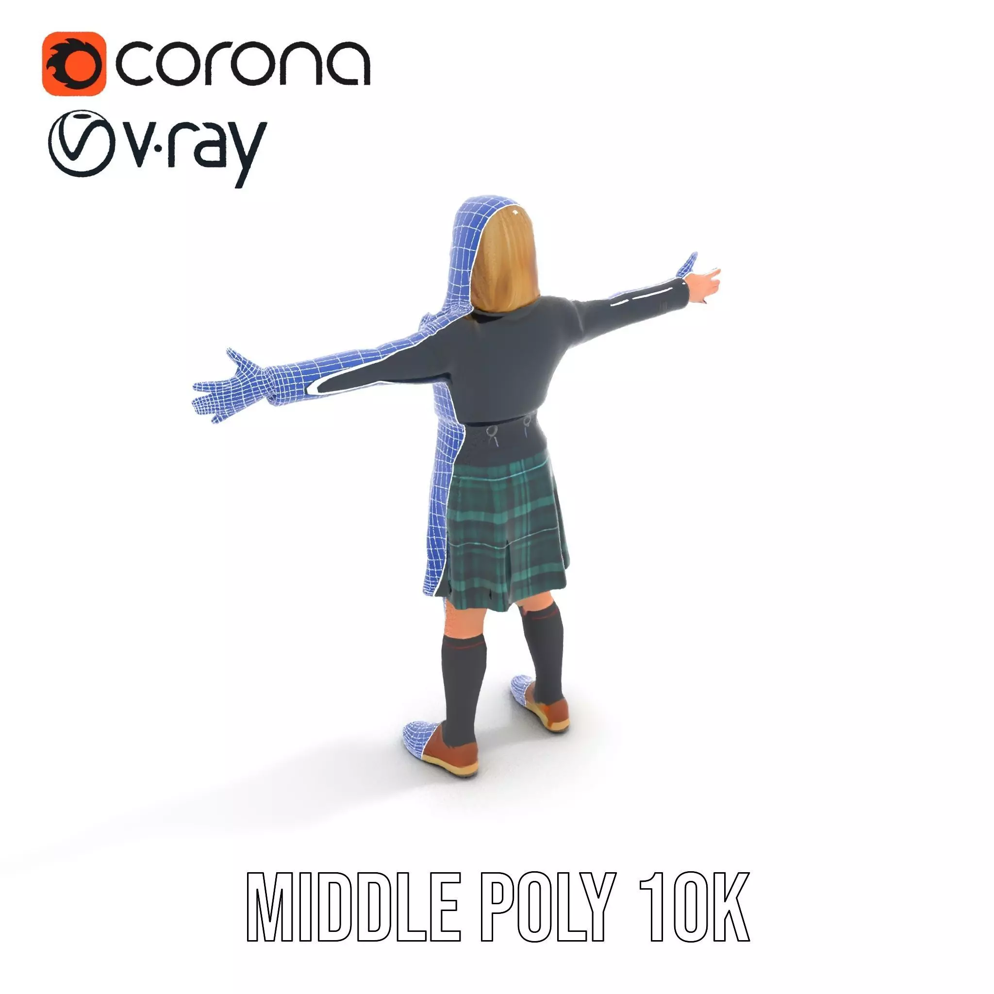 Classic Schoolgirl Uniform model pack Low-poly 3D model_27