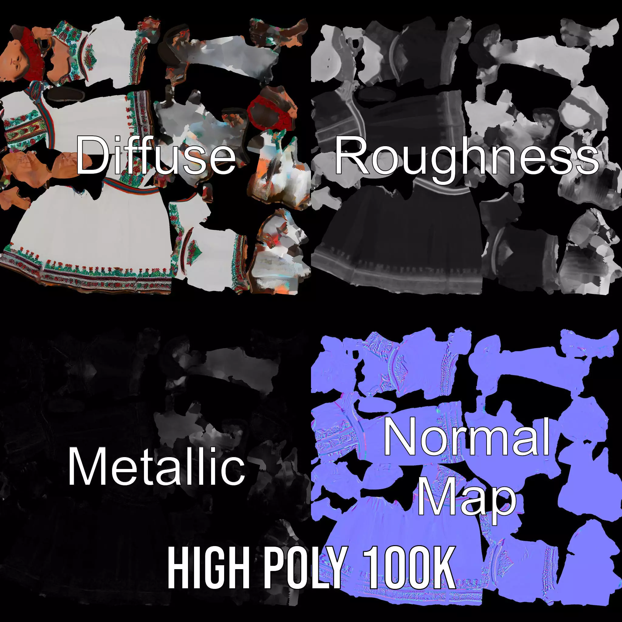 Traditional Embroidered Dress model pack Low-poly 3D model_3