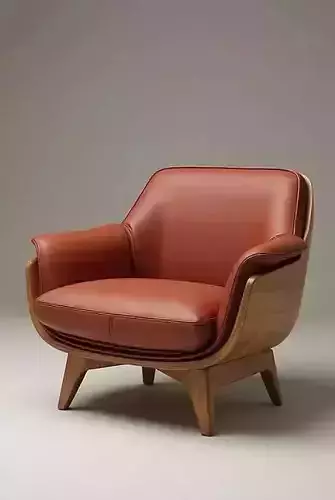 Modern Leather Armchair Rich Brown Upholstered Chair 3D