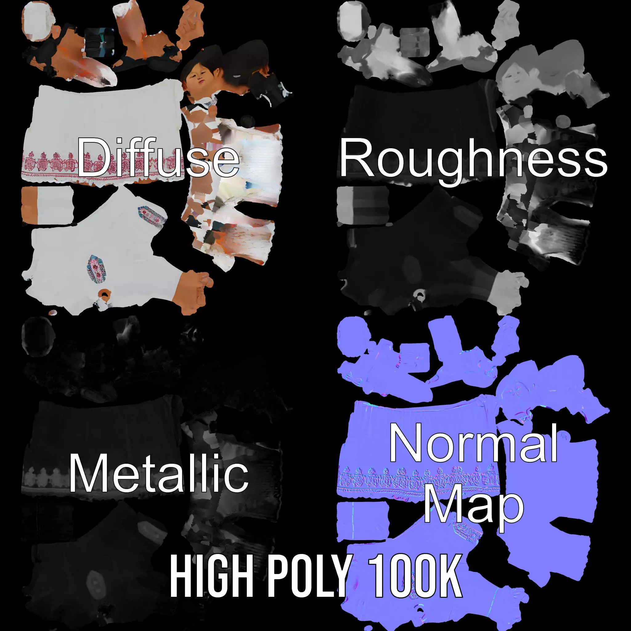 Traditional Embroidered Dress model pack Low-poly 3D model_3