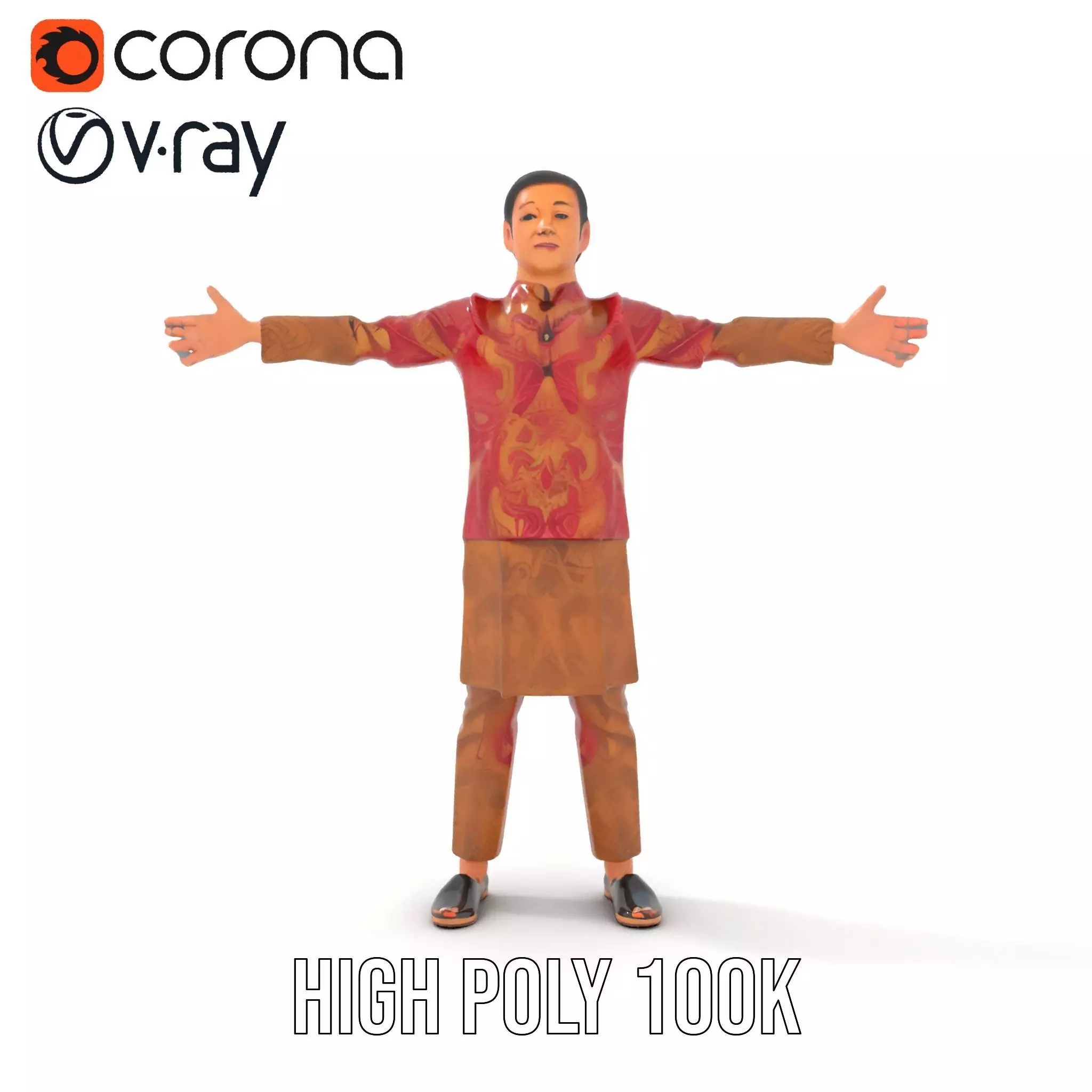 Intricate Batik Outfit model pack Low-poly 3D model_22